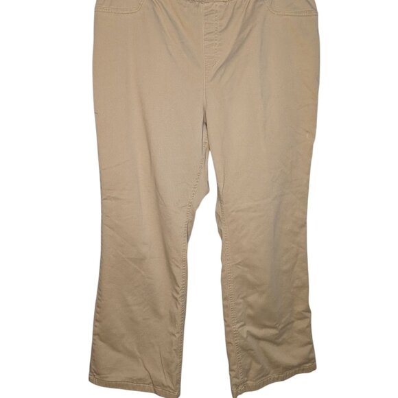 LL Bean Flannel Lined Pants Sz 18P Beige High Rise Bootcut Khaki Chinos - Picture 3 of 5